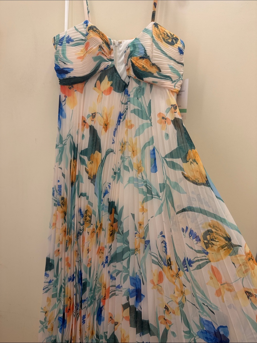 Taylor White Floral Pleated Maxi with Yellow & Teal Accents